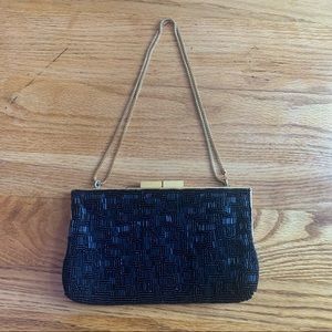 Vintage Beaded Handbag Black and Gold